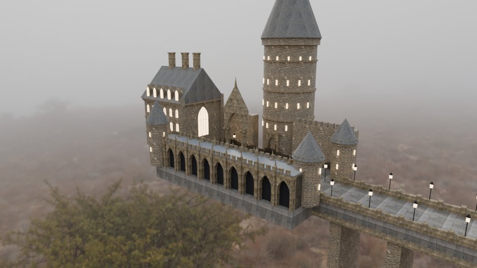 Двор и виадук замка: построено в Blender